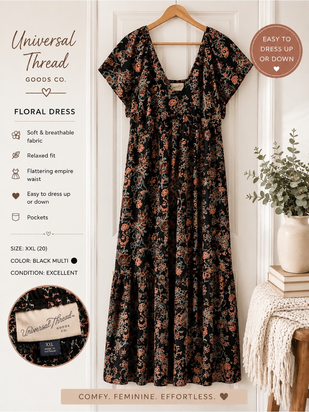 Universal Thread Black Floral Tiered Maxi Dress